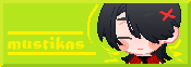 mustikas site button. A neon green button with yellow text that says 'mustikas' on the left. There is also a chibi of a pale-skinned person with black hair on the right.